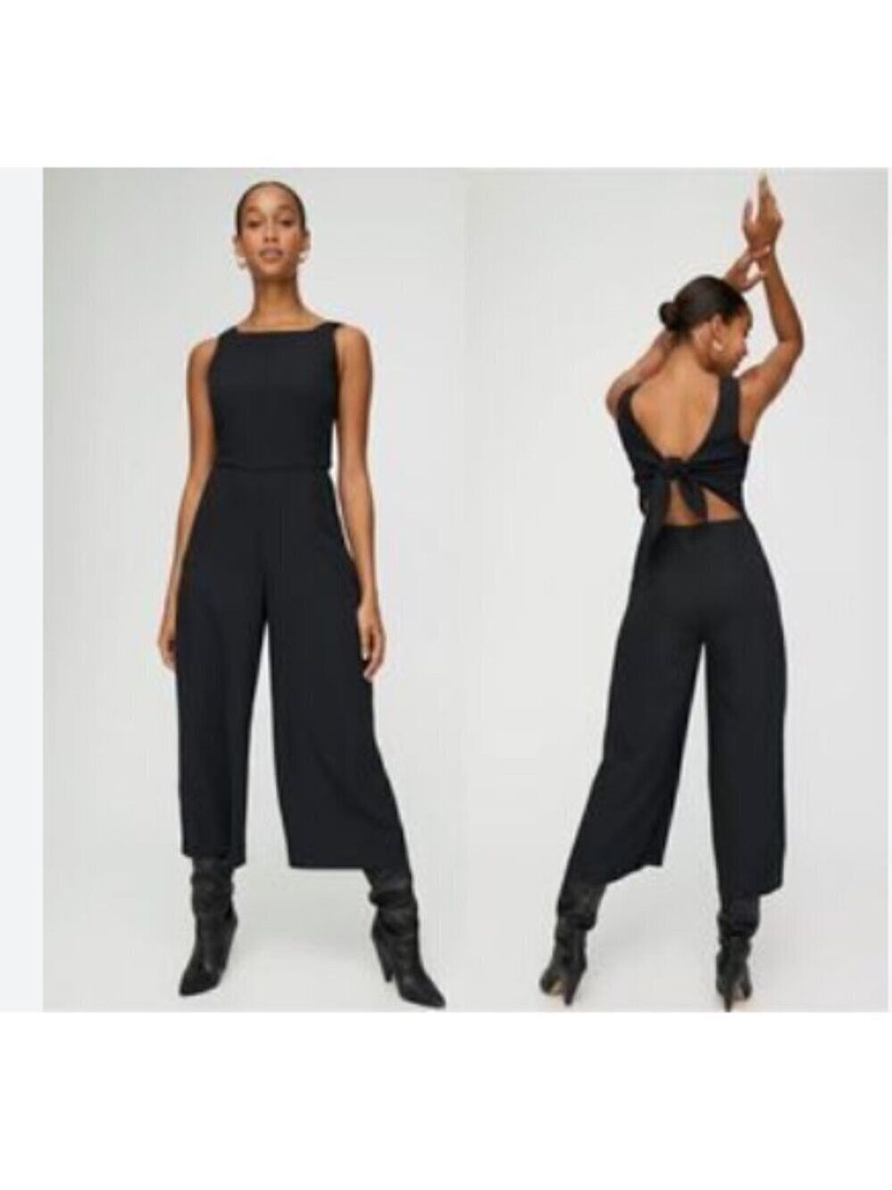 NWT Wilfred Free Izabel Jumpsuit Size L in Black Knit Soft Crop Wide Leg